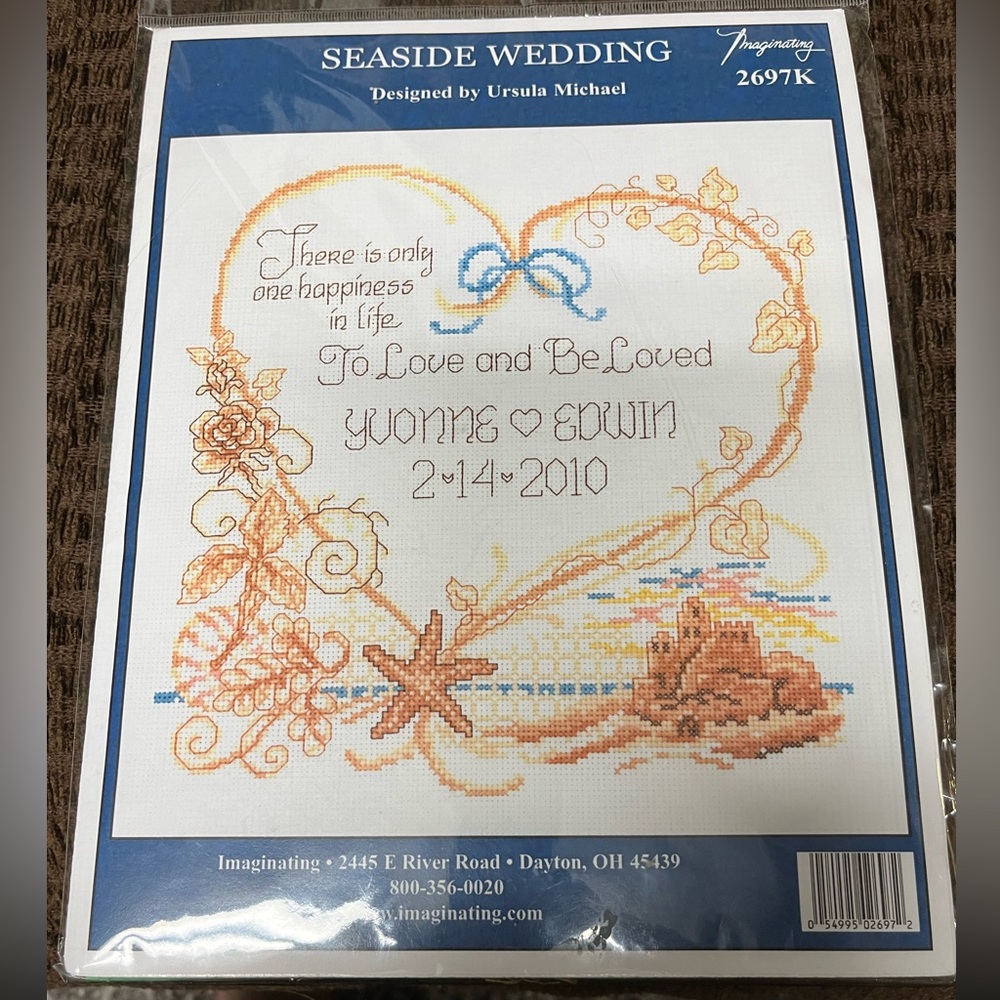 ***😀3 for $35./A very romantic beach wedding sampler, cross-stitch.